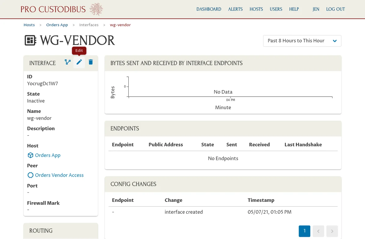 Capture d&rsquo;écran des informations de l&rsquo;interface WireGuard