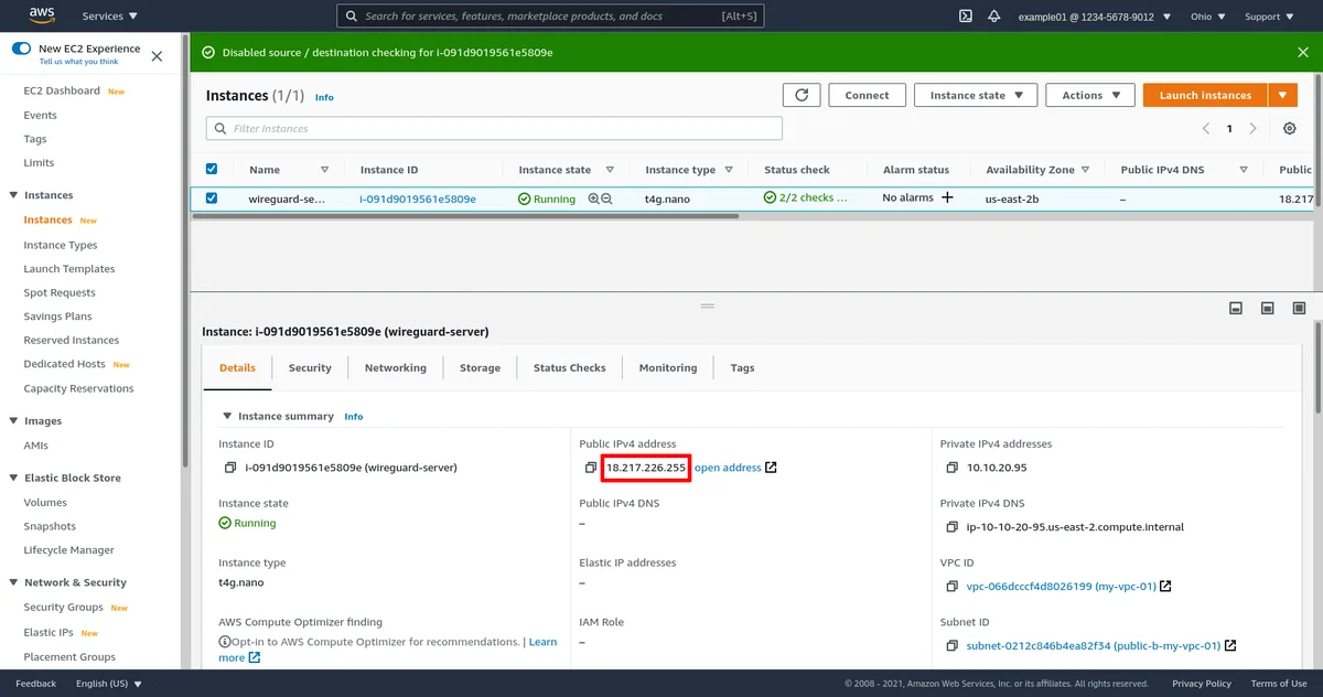 Page de détails de l&rsquo;instance