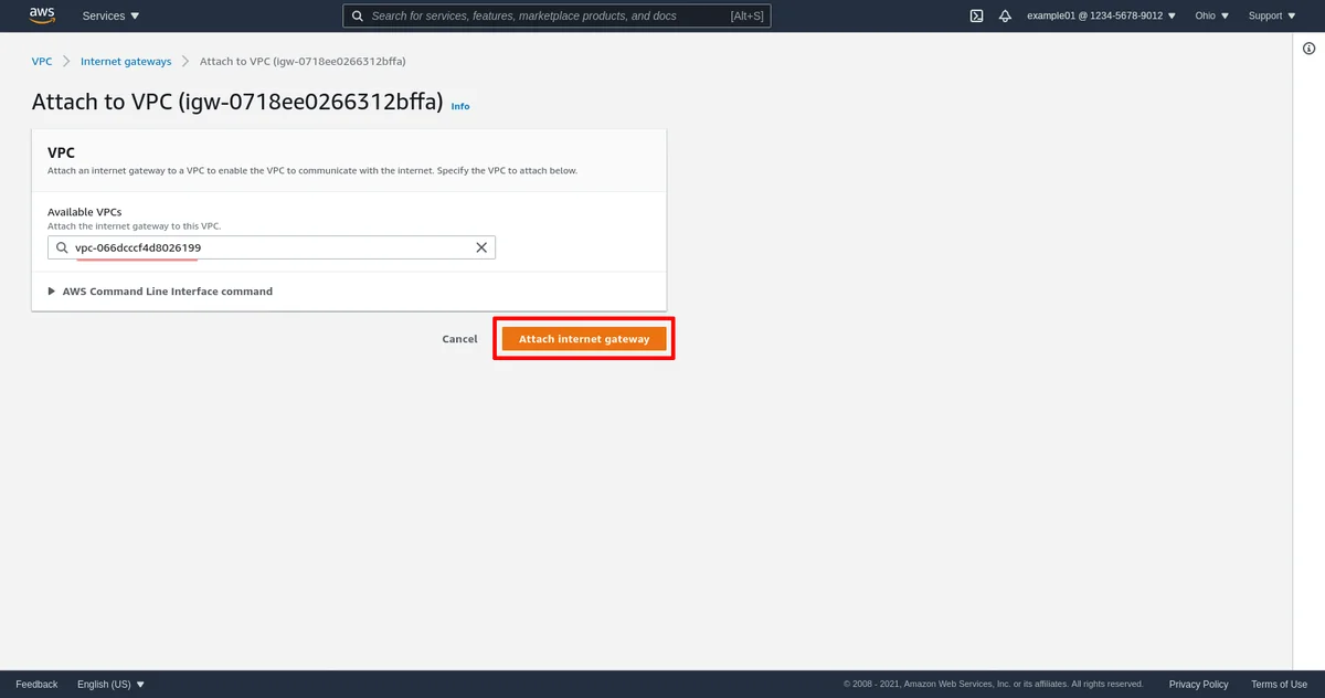Attach Internet Gateway Page