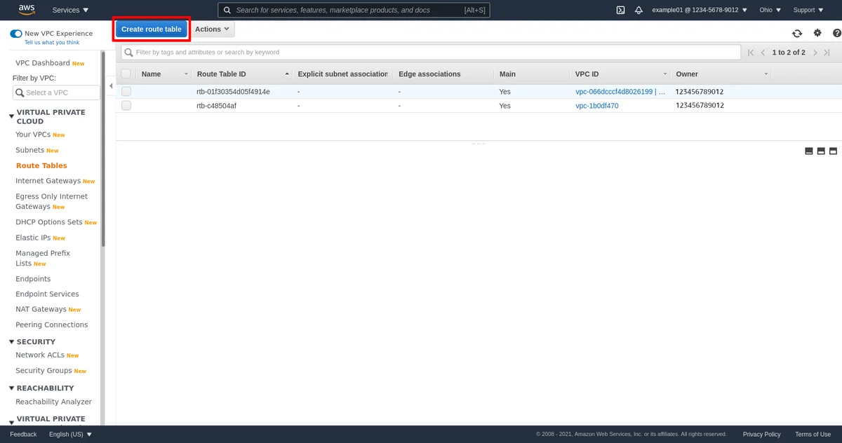 Liste des tables de routage