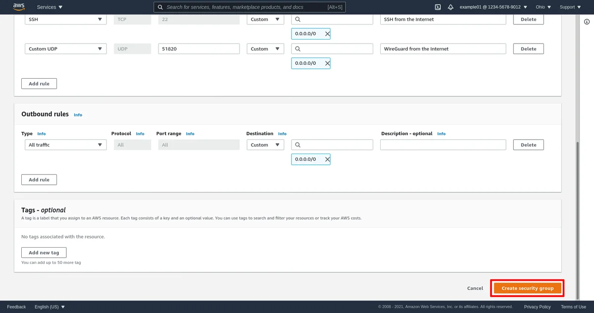 Page Créer un groupe de sécurité Pt 3