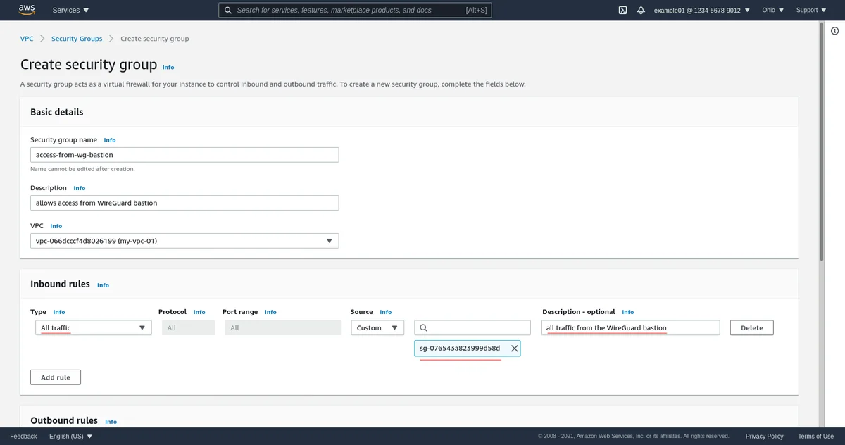 Page de création du groupe de sécurité Pt 2