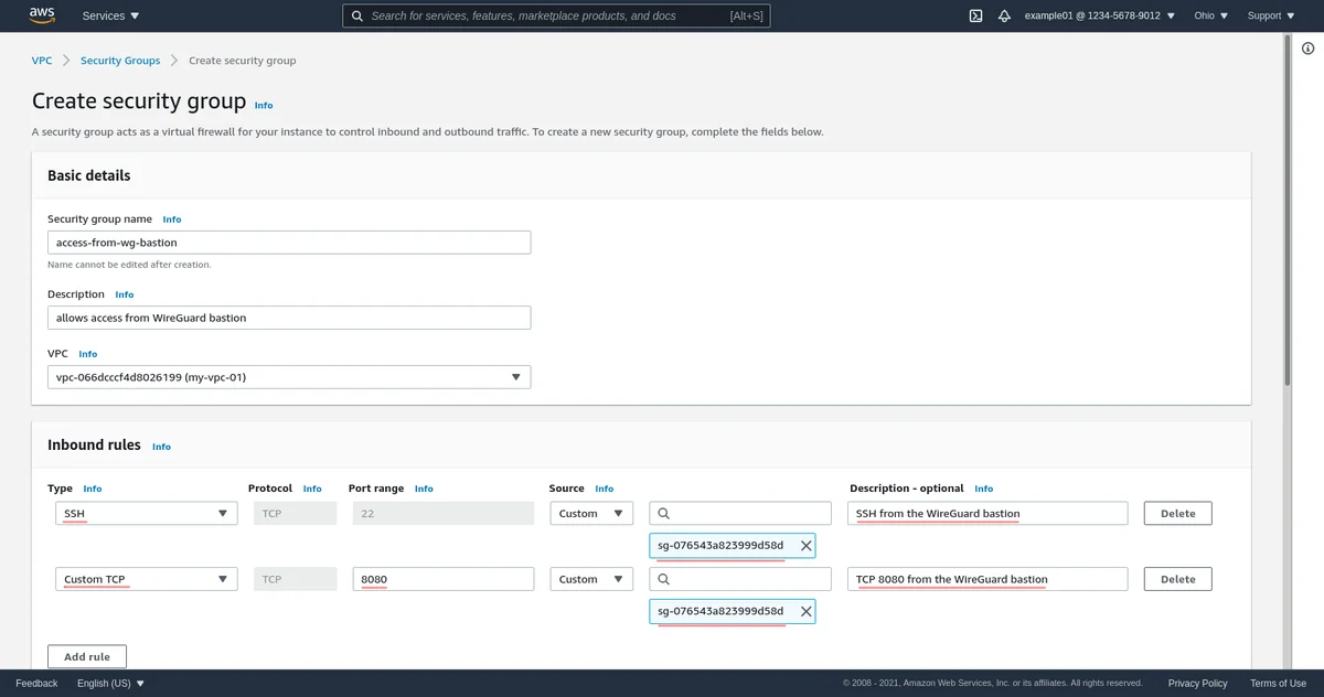 Page de création du groupe de sécurité Alt 2