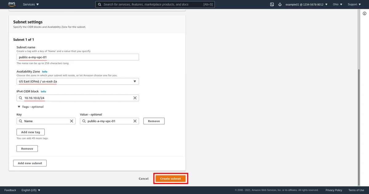 Page Créer un sous-réseau Pt 2