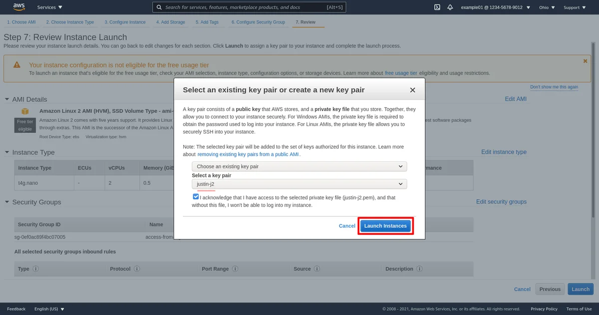 Confirmation de lancement des instances