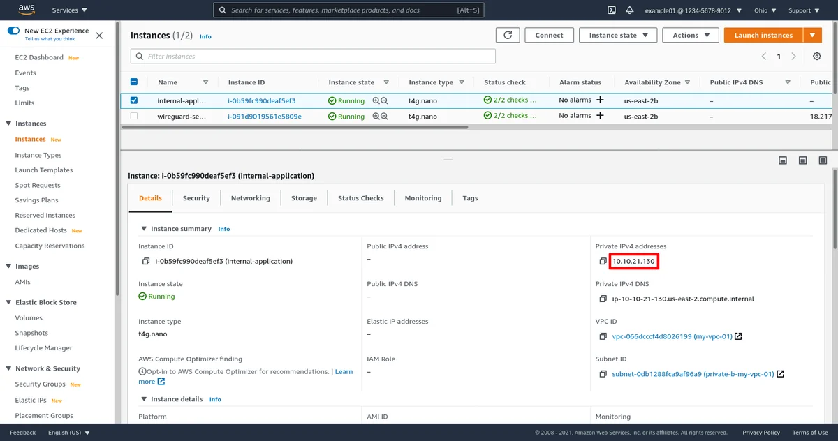 Page détails de l&rsquo;instance