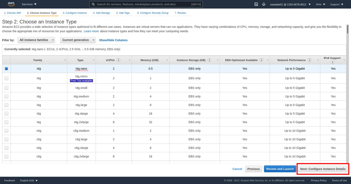 Étape 2 de la démarrage des instances