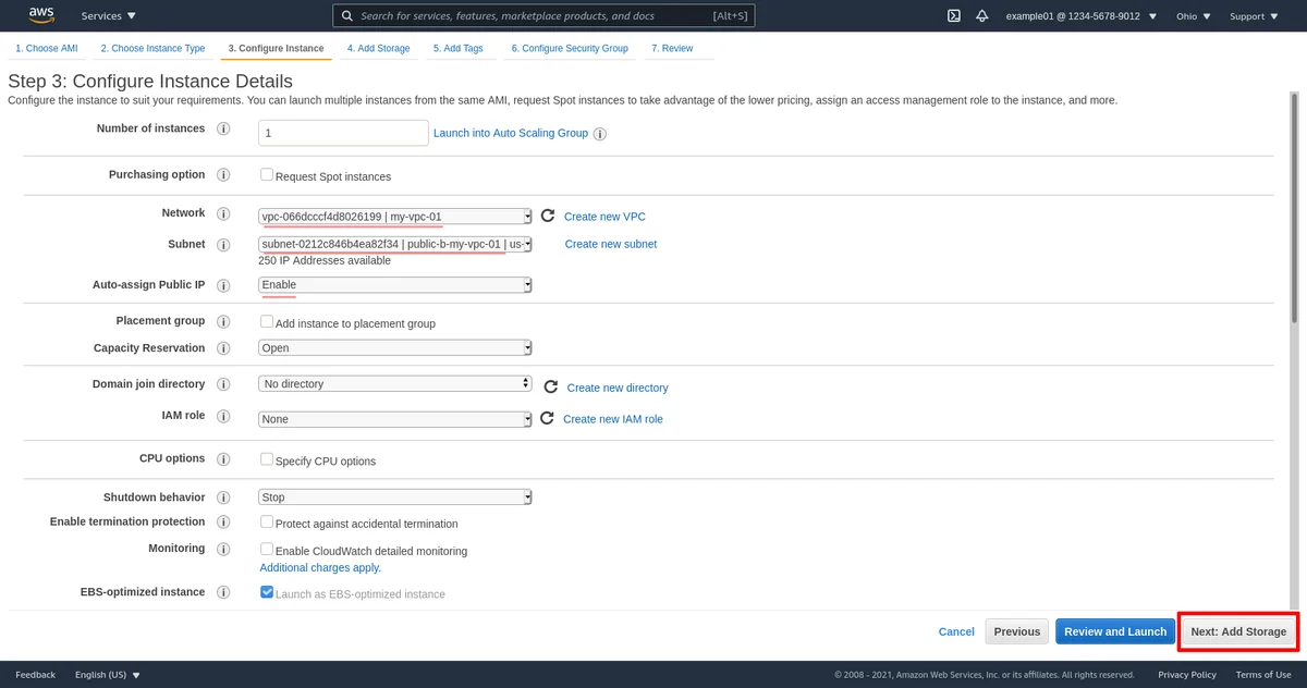 Étape 3 de la démarrage des instances