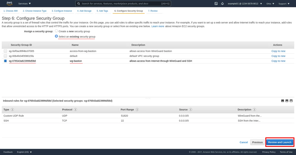Étape 6 de la démarrage des instances
