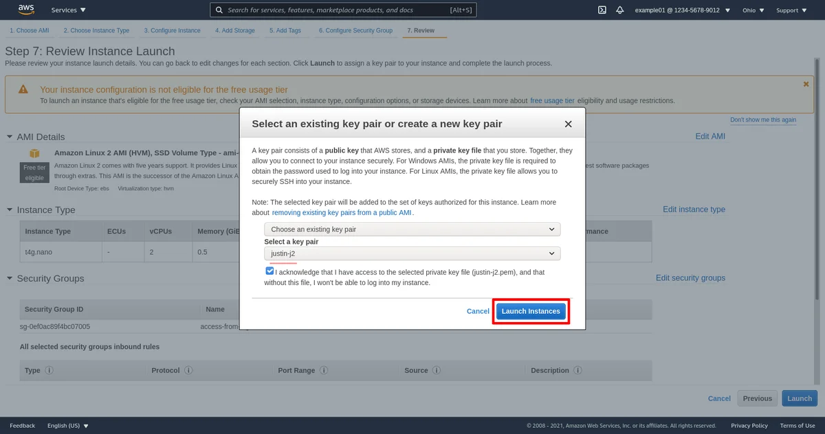 Confirmation de démarrage des instances