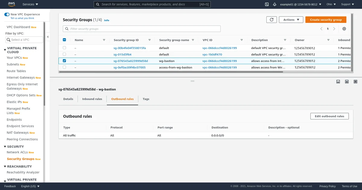 Règles de sortie du bastion wg-bastion