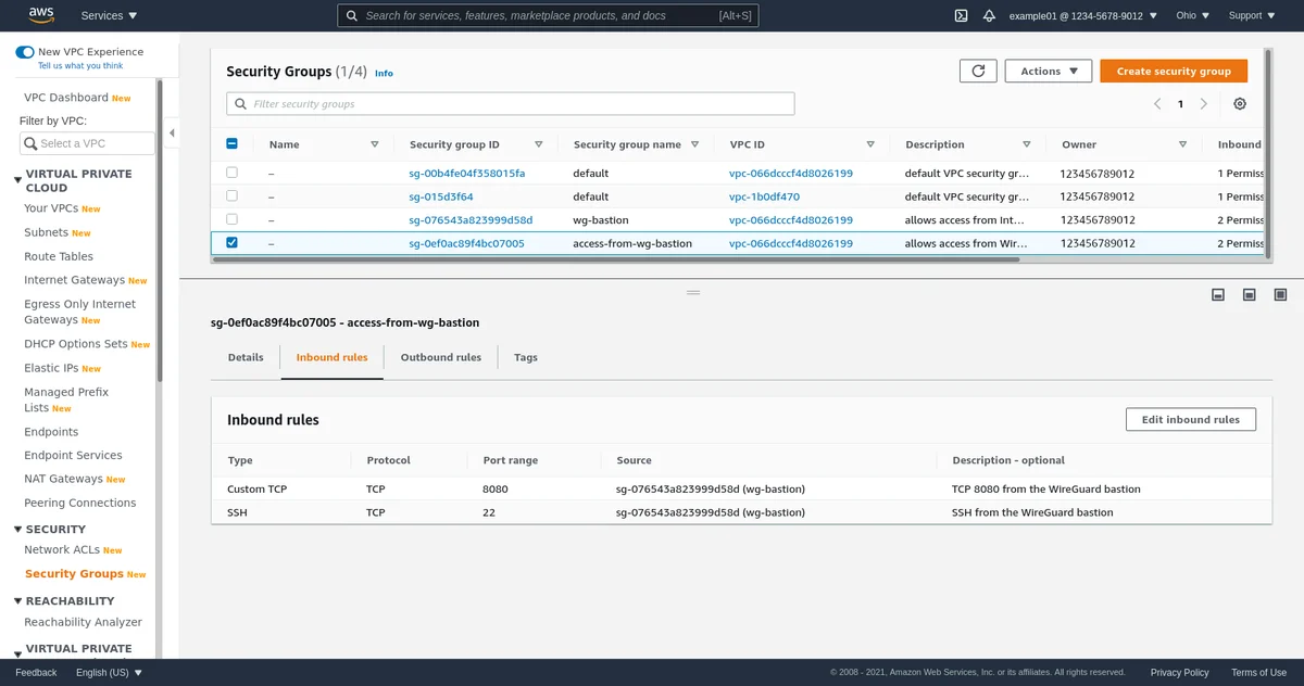 Règles entrantes access-from-wg-bastion